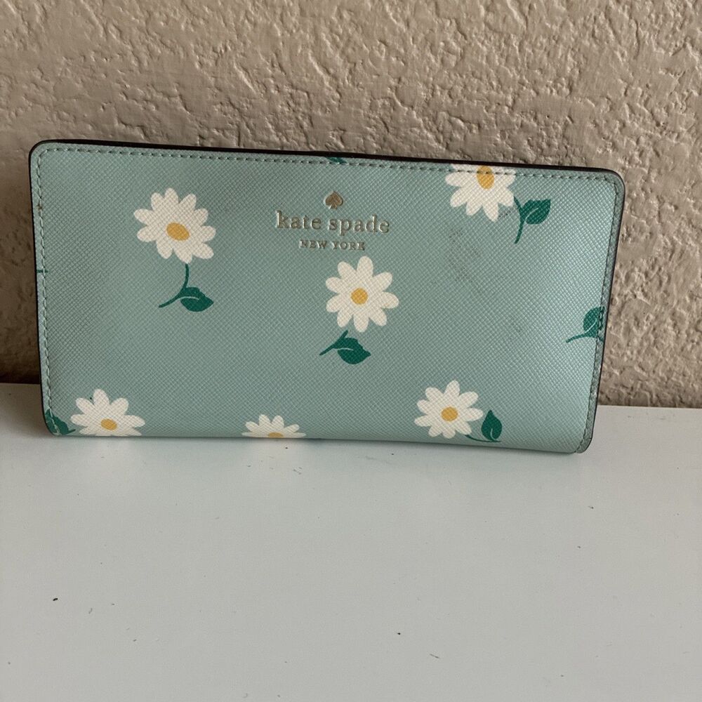Kate Spade Darcy Daisy Embroidered Leather Bifold Wallet Aphrodite Green Floral